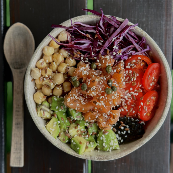 Bowl with salmon and avocado